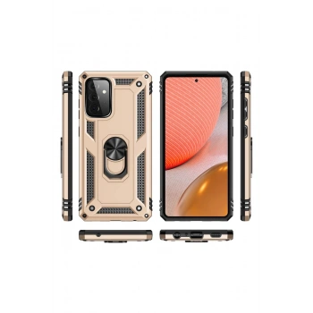 Samsung Galaxy A72 Kılıf Sofya Yüzüklü Silikon Kapak - Gold