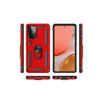 Samsung Galaxy A72 Kılıf Sofya Yüzüklü Silikon Kapak - Kırmızı