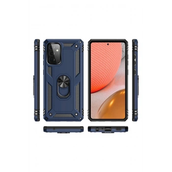 Samsung Galaxy A72 Kılıf Sofya Yüzüklü Silikon Kapak - Lacivert