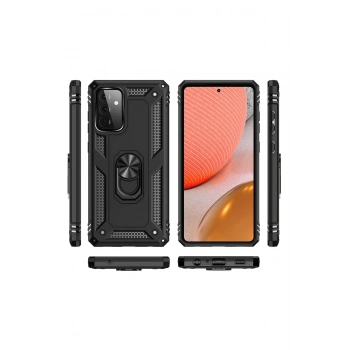 Samsung Galaxy A72 Kılıf Sofya Yüzüklü Silikon Kapak - Siyah