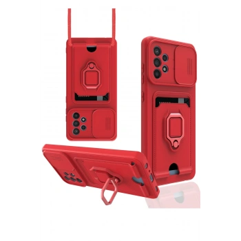 Samsung Galaxy A72 Kılıf Zuma Kartvizitli Yüzüklü Silikon - Kırmızı