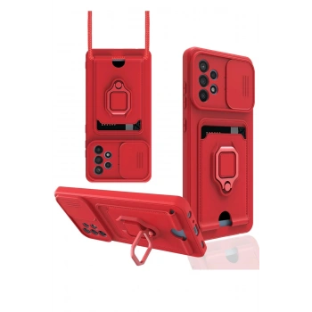 Samsung Galaxy A72 Kılıf Zuma Kartvizitli Yüzüklü Silikon - Kırmızı