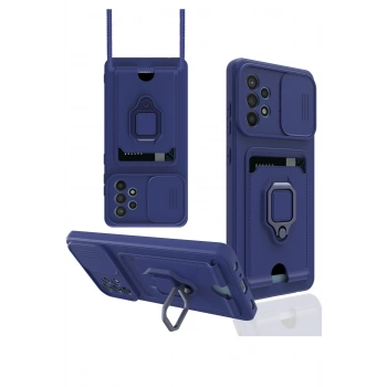 Samsung Galaxy A72 Kılıf Zuma Kartvizitli Yüzüklü Silikon - Lacivert