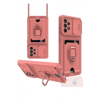 Samsung Galaxy A72 Kılıf Zuma Kartvizitli Yüzüklü Silikon - Pembe