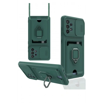 Samsung Galaxy A72 Kılıf Zuma Kartvizitli Yüzüklü Silikon - Yeşil