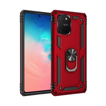 Samsung Galaxy A91 / S10 Lite Kılıf Sofya Yüzüklü Silikon Kapak - Kırmızı