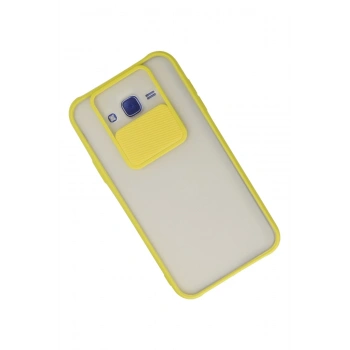 Samsung Galaxy J7 Kılıf Palm Buzlu Kamera Sürgülü Silikon - Sarı