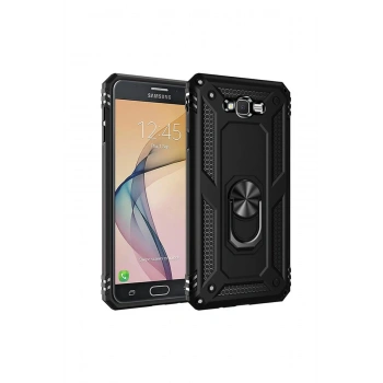 Samsung Galaxy J7 Kılıf Sofya Yüzüklü Silikon Kapak - Siyah