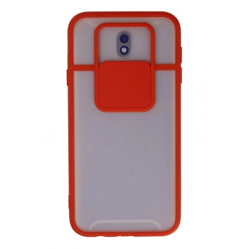 Samsung Galaxy J7 Pro / J730 Kılıf Palm Buzlu Kamera Sürgülü Silikon - Kırmızı