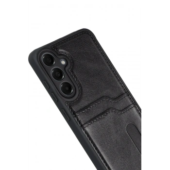 Samsung Galaxy M15 Sara Kartvizitli Deri Kılıf - Siyah