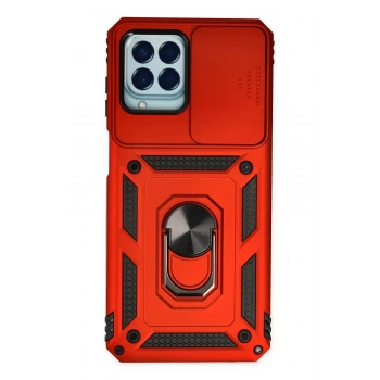 Samsung Galaxy M33 Kılıf Pars Lens Yüzüklü Silikon - Kırmızı