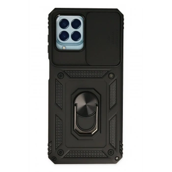 Samsung Galaxy M33 Kılıf Pars Lens Yüzüklü Silikon - Siyah