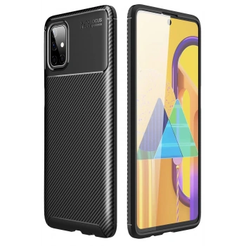 Samsung Galaxy M51 Kılıf Auto Focus Karbon Kapak - Siyah