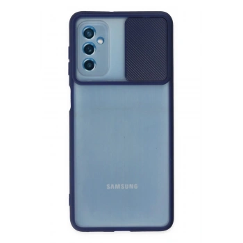 Samsung Galaxy M52 5G Kılıf Palm Buzlu Kamera Sürgülü Silikon - Lacivert