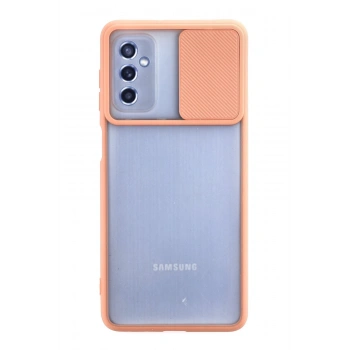 Samsung Galaxy M52 5G Kılıf Palm Buzlu Kamera Sürgülü Silikon - Pembe