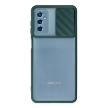 Samsung Galaxy M52 5G Kılıf Palm Buzlu Kamera Sürgülü Silikon - Yeşil