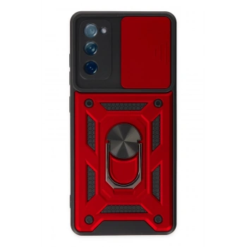 Samsung Galaxy S20 FE Kılıf Pars Lens Yüzüklü Silikon - Kırmızı