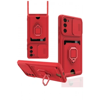 Samsung Galaxy S20 FE Kılıf Zuma Kartvizitli Yüzüklü Silikon - Kırmızı