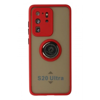Samsung Galaxy S20 Ultra Kılıf Montreal Yüzüklü Silikon Kapak - Kırmızı