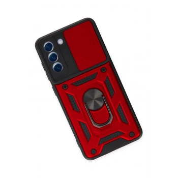 Samsung Galaxy S21 FE Kılıf Pars Lens Yüzüklü Silikon - Kırmızı