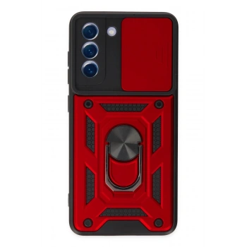 Samsung Galaxy S21 FE Kılıf Pars Lens Yüzüklü Silikon - Kırmızı