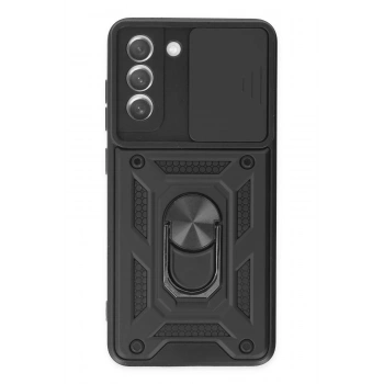 Samsung Galaxy S21 FE Kılıf Pars Lens Yüzüklü Silikon - Siyah