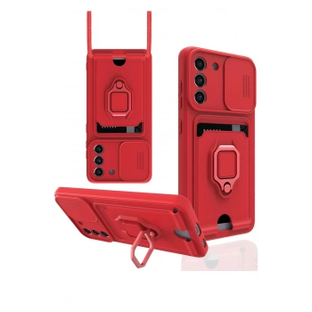 Samsung Galaxy S21 FE Kılıf Zuma Kartvizitli Yüzüklü Silikon - Kırmızı