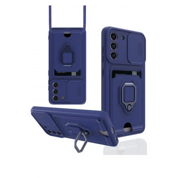 Samsung Galaxy S21 FE Kılıf Zuma Kartvizitli Yüzüklü Silikon - Lacivert