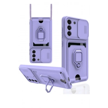 Samsung Galaxy S21 FE Kılıf Zuma Kartvizitli Yüzüklü Silikon - Lila