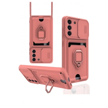 Samsung Galaxy S21 FE Kılıf Zuma Kartvizitli Yüzüklü Silikon - Pembe