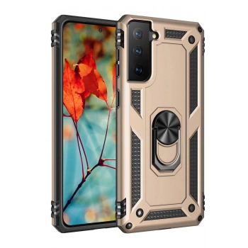 Samsung Galaxy S21 Kılıf Sofya Yüzüklü Silikon Kapak - Gold