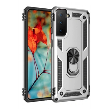 Samsung Galaxy S21 Kılıf Sofya Yüzüklü Silikon Kapak - Gümüş