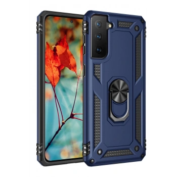 Samsung Galaxy S21 Kılıf Sofya Yüzüklü Silikon Kapak - Lacivert