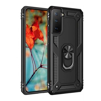 Samsung Galaxy S21 Kılıf Sofya Yüzüklü Silikon Kapak - Siyah