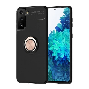 Samsung Galaxy S21 Plus Kılıf Range Yüzüklü Silikon - Siyah-Gold