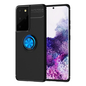 Samsung Galaxy S21 Ultra Kılıf Range Yüzüklü Silikon - Siyah-Mavi