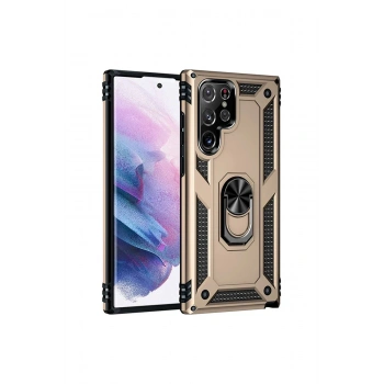 Samsung Galaxy S21 Ultra Kılıf Sofya Yüzüklü Silikon Kapak - Gold