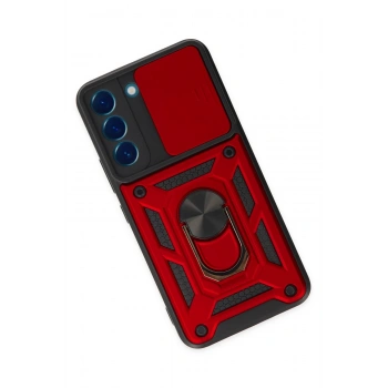 Samsung Galaxy S22 Kılıf Pars Lens Yüzüklü Silikon - Kırmızı
