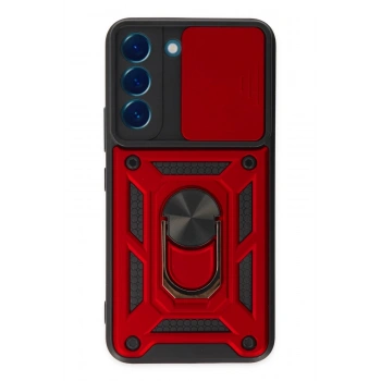 Samsung Galaxy S22 Kılıf Pars Lens Yüzüklü Silikon - Kırmızı