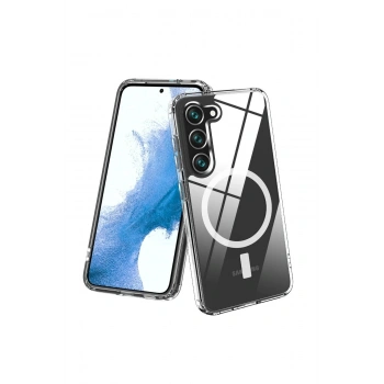 Samsung Galaxy S23 Kılıf Magneticsafe Şeffaf Silikon - Şeffaf