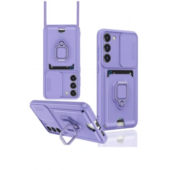 Samsung Galaxy S23 Plus Kılıf Zuma Kartvizitli Yüzüklü Silikon - Lila