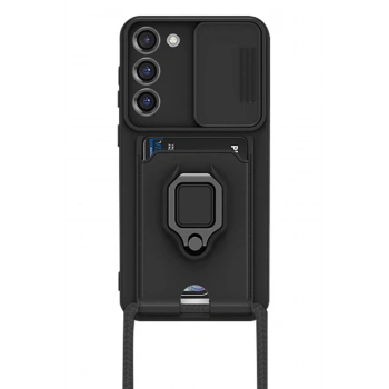 Samsung Galaxy S23 Plus Kılıf Zuma Kartvizitli Yüzüklü Silikon - Siyah