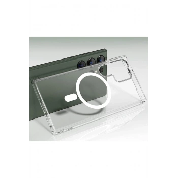 Samsung Galaxy S23 Ultra Kılıf Magneticsafe Şeffaf Silikon - Şeffaf