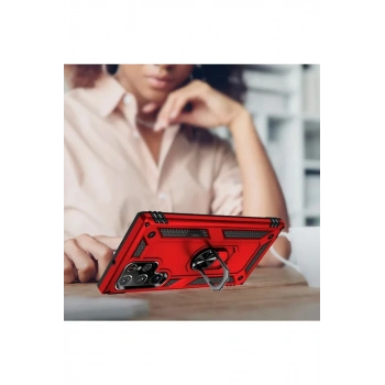 Samsung Galaxy S23 Ultra Kılıf Sofya Yüzüklü Silikon Kapak - Kırmızı