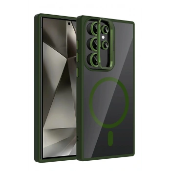 Samsung Galaxy S23 Ultra Remim Lensli Magsafe Standlı Kapak - Koyu Yeşil