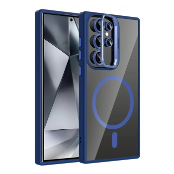 Samsung Galaxy S23 Ultra Remim Lensli Magsafe Standlı Kapak - Lacivert