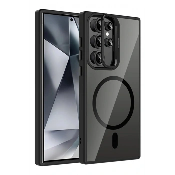 Samsung Galaxy S23 Ultra Remim Lensli Magsafe Standlı Kapak - Siyah