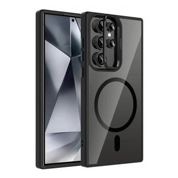 Samsung Galaxy S23 Ultra Remim Lensli Magsafe Standlı Kapak - Siyah
