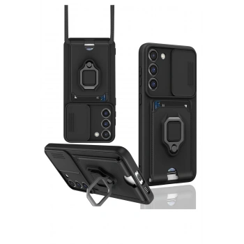 Samsung Galaxy S24 Plus Kılıf Zuma Kartvizitli Yüzüklü Silikon - Siyah