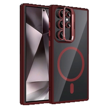 Samsung Galaxy S24 Ultra Remim Lensli Magsafe Standlı Kapak - Bordo